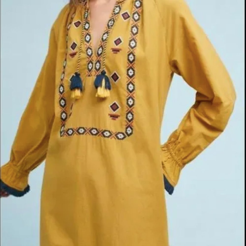 Anthropologie R Ya Embroidered Tassel Fringe Dress